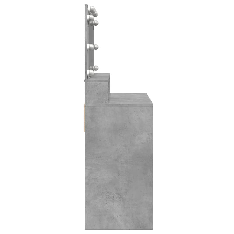 vidaXL betonszürke fésülködőasztal LED-del 80 x 41 x 134,5 cm