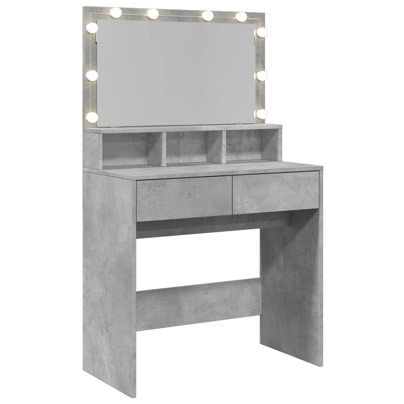 vidaXL betonszürke fésülködőasztal LED-del 80 x 41 x 134,5 cm