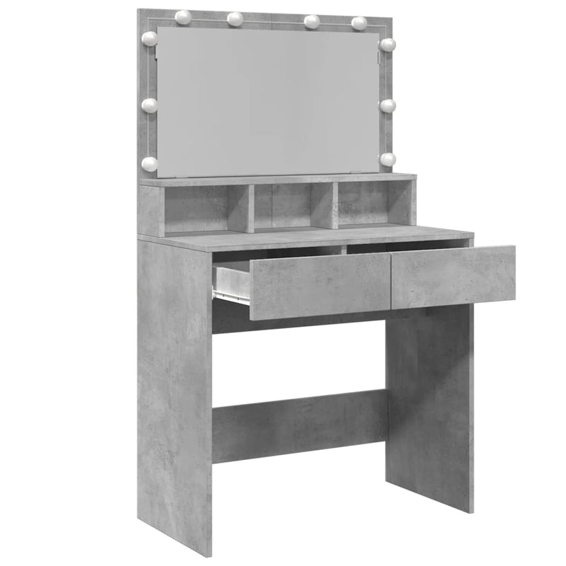 vidaXL betonszürke fésülködőasztal LED-del 80 x 41 x 134,5 cm