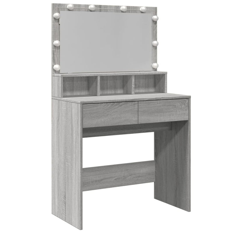 vidaXL szürke sonoma színű fésülködőasztal LED-del 80 x 41 x 134,5 cm