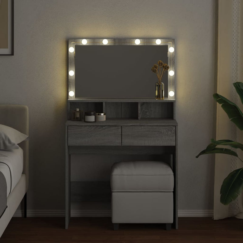 vidaXL szürke sonoma színű fésülködőasztal LED-del 80 x 41 x 134,5 cm