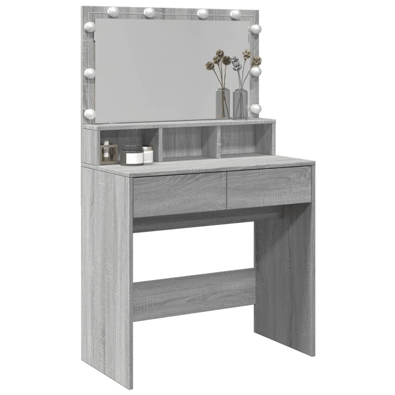 vidaXL szürke sonoma színű fésülködőasztal LED-del 80 x 41 x 134,5 cm
