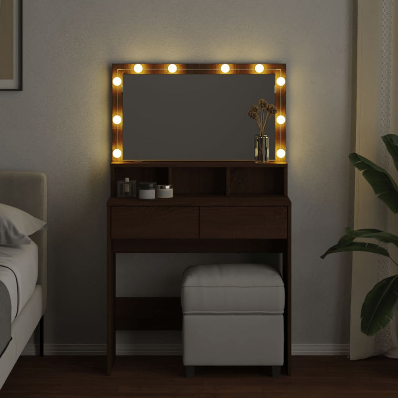vidaXL barna tölgy színű fésülködőasztal LED-del 80 x 41 x 134,5 cm