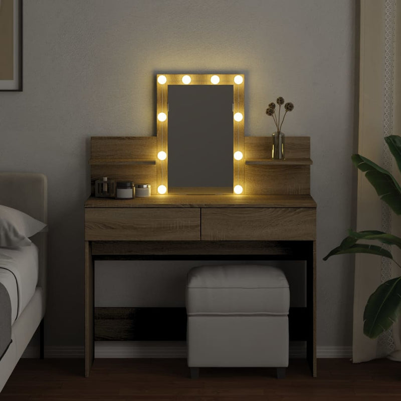 vidaXL sonoma tölgy színű fésülködőasztal LED-del 100 x 40 x 130 cm