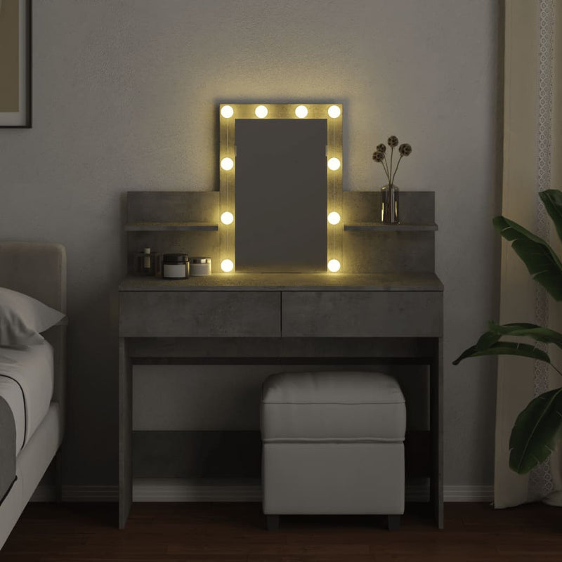 vidaXL betonszürke fésülködőasztal LED-del 100 x 40 x 130 cm