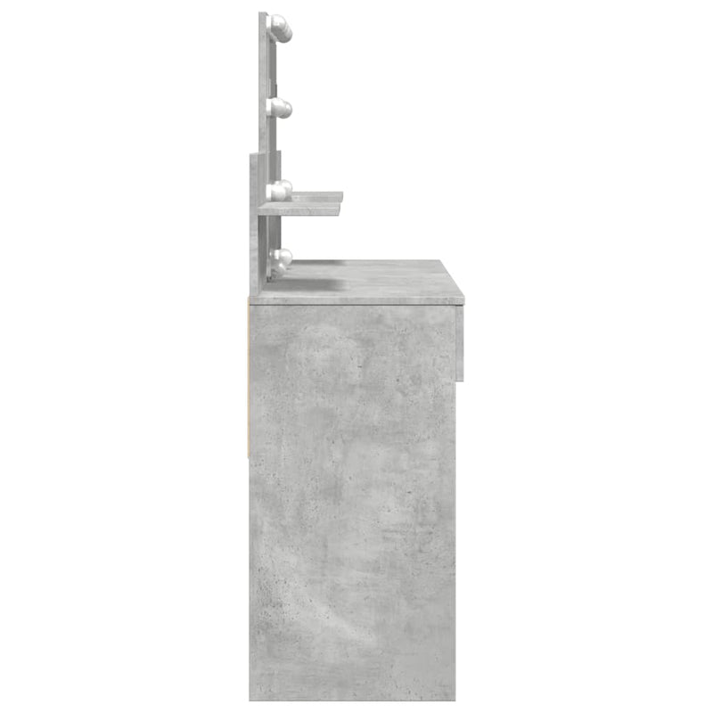 vidaXL betonszürke fésülködőasztal LED-del 100 x 40 x 130 cm