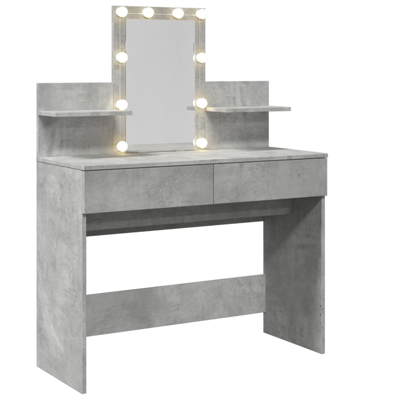 vidaXL betonszürke fésülködőasztal LED-del 100 x 40 x 130 cm