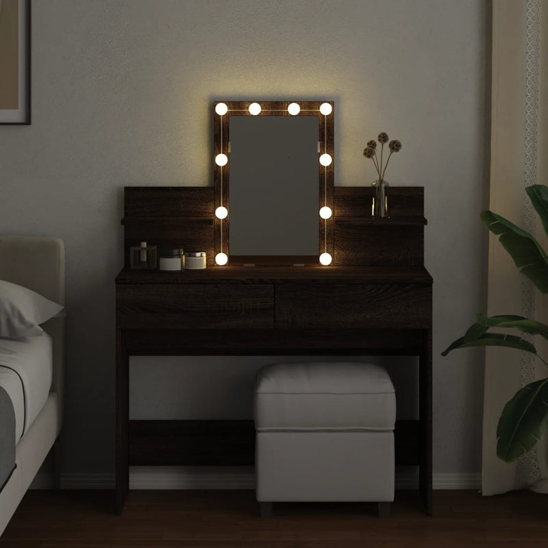 vidaXL barna tölgy színű fésülködőasztal LED-del 100 x 40 x 130 cm