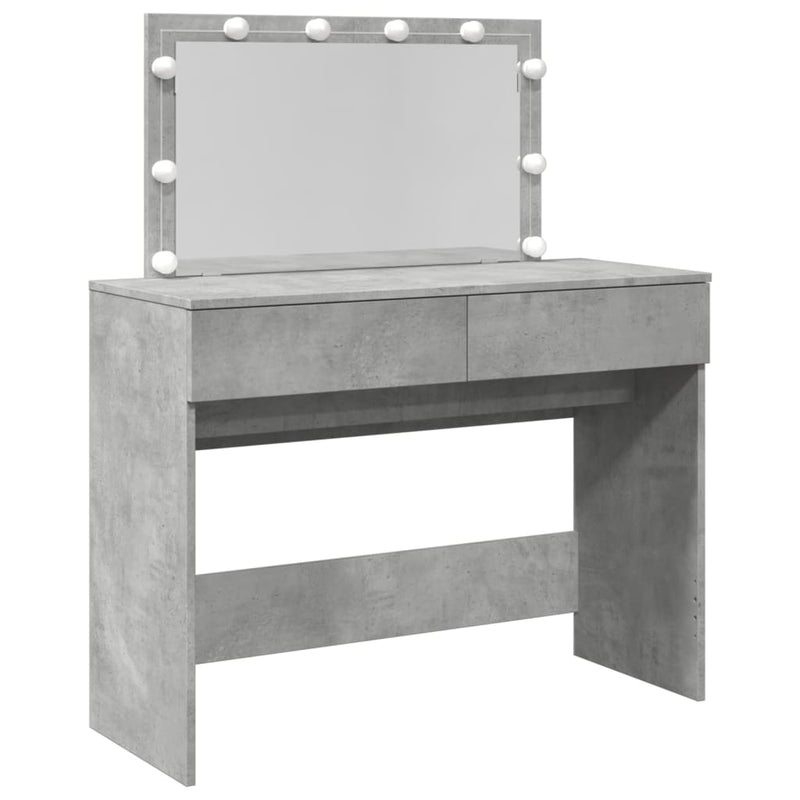 vidaXL betonszürke fésülködőasztal LED-del 100 x 40 x 120 cm