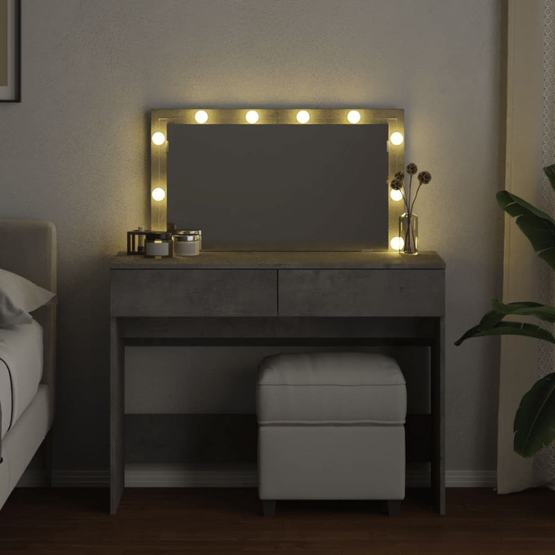 vidaXL betonszürke fésülködőasztal LED-del 100 x 40 x 120 cm