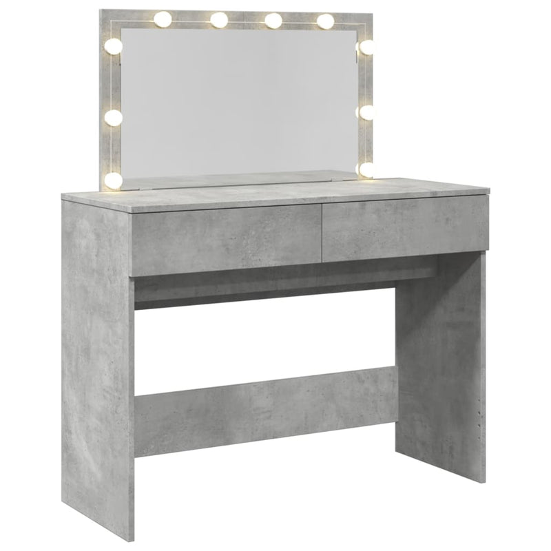 vidaXL betonszürke fésülködőasztal LED-del 100 x 40 x 120 cm