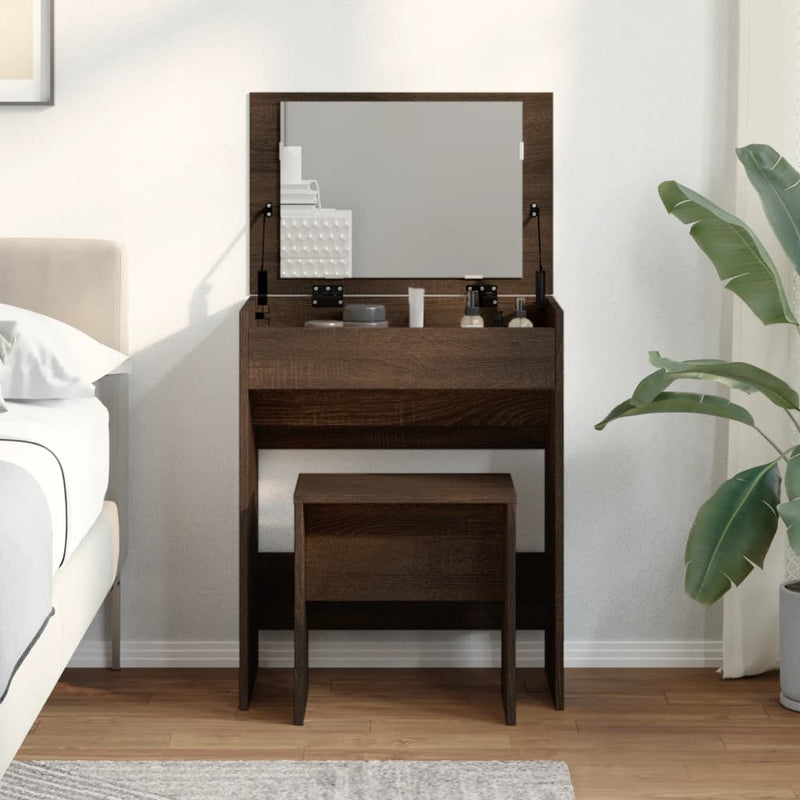 vidaXL barna tölgy színű fésülködőasztal és ülőke 60 x 40 x 113,5 cm