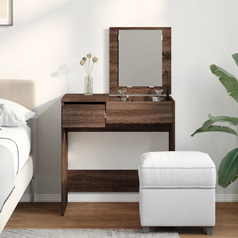 vidaXL barna tölgy színű fésülködőasztal tükörrel 73 x 46,5 x 120 cm