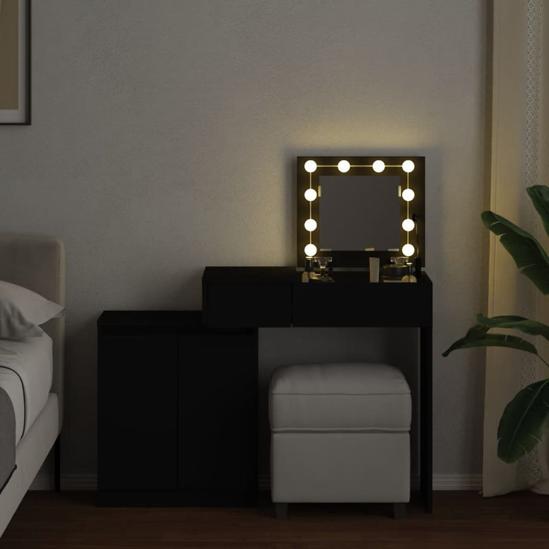 vidaXL fekete LED-es fésülködőasztal 115 x 37 x 110,5 cm