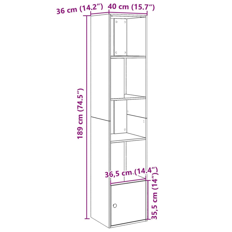 vidaXL betonszürke szerelt fa könyvespolc 40 x 36 x 189 cm