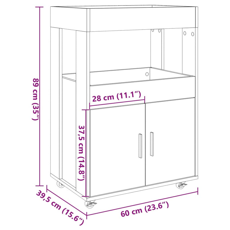 vidaXL betonszürke szerelt fa bárkocsi 60 x 39,5 x 89 cm