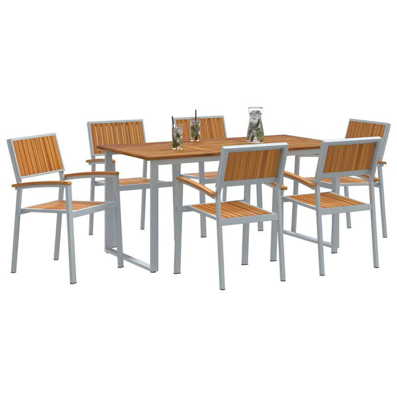 vidaXL Kert étkező szett 7 pcs Szürke és barna 160 x 80 x 75 cm