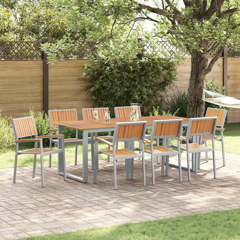 vidaXL Kert étkező szett 9 pcs Szürke és barna 200 x 90 x 75 cm