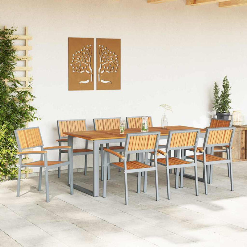 vidaXL Kert étkező szett 9 pcs Szürke és barna 200 x 90 x 75 cm