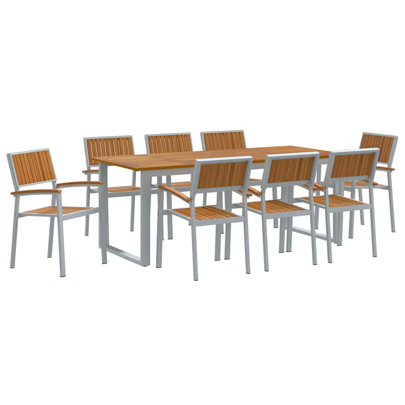 vidaXL Kert étkező szett 9 pcs Szürke és barna 200 x 90 x 75 cm