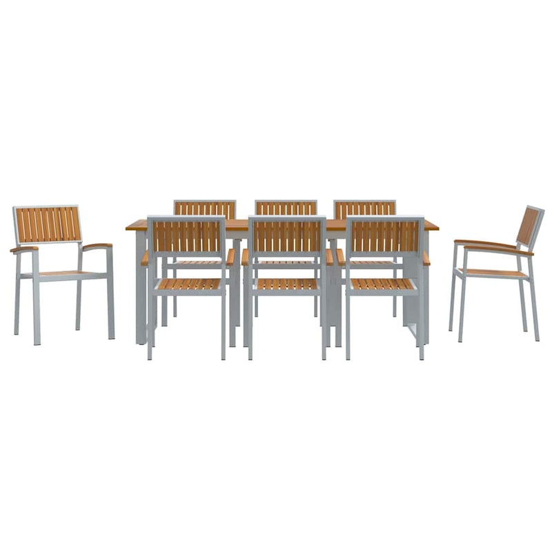 vidaXL Kert étkező szett 9 pcs Szürke és barna 200 x 90 x 75 cm