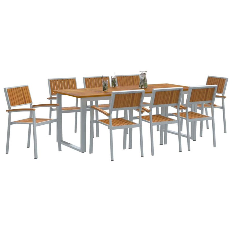 vidaXL Kert étkező szett 9 pcs Szürke és barna 200 x 90 x 75 cm