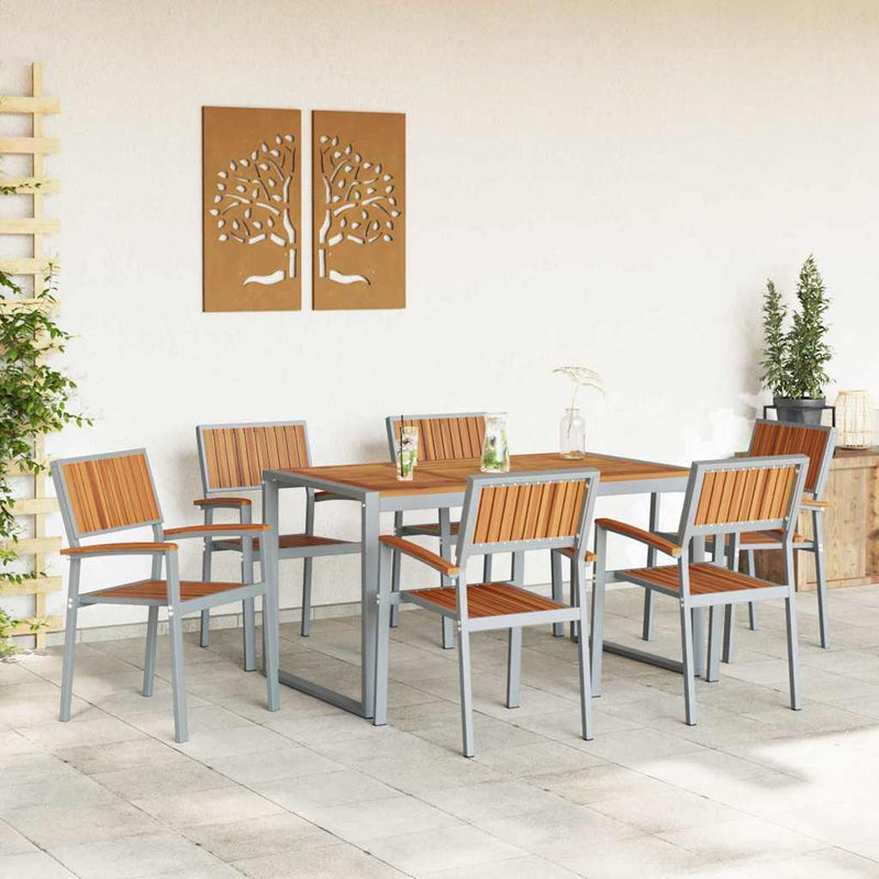 vidaXL Kert étkező szett 7 pcs Szürke és barna 160 x 80 x 75 cm