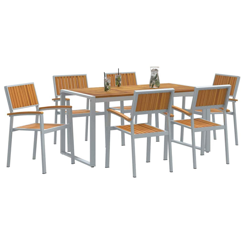 vidaXL Kert étkező szett 7 pcs Szürke és barna 160 x 80 x 75 cm