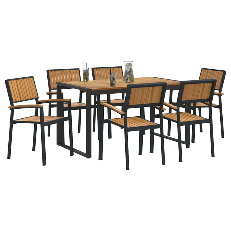 vidaXL Kert étkező szett 7 pcs Fekete és barna 140 x 80 x 75 cm