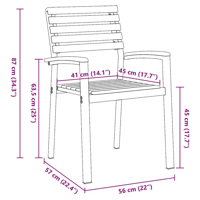 vidaXL Kerti Szék 8 pcs Barna 56 x 57 x 87 cm Tömör akácfa