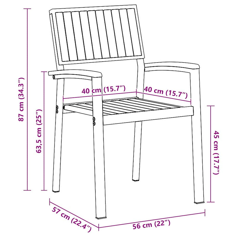 vidaXL Kerti Szék 6 pcs Barna 56 x 57 x 87 cm Tömör akácfa