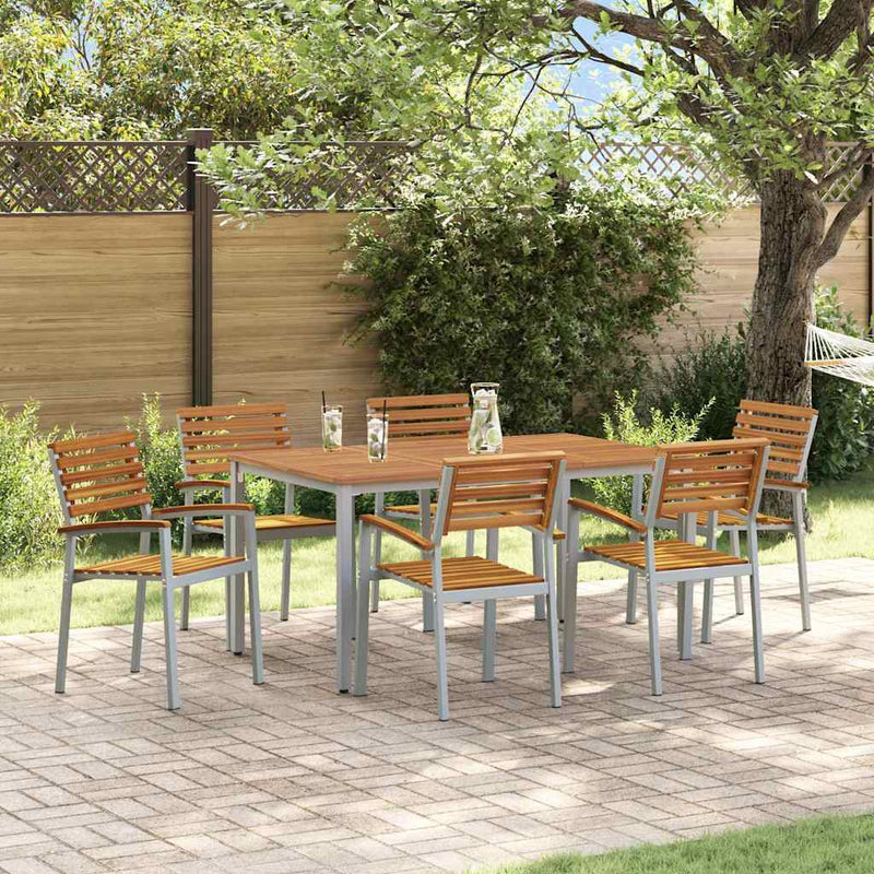 vidaXL Kert étkező szett 7 pcs Szürke és barna 150 x 90 x 75 cm