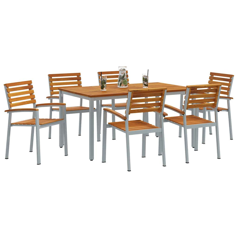 vidaXL Kert étkező szett 7 pcs Szürke és barna 150 x 90 x 75 cm