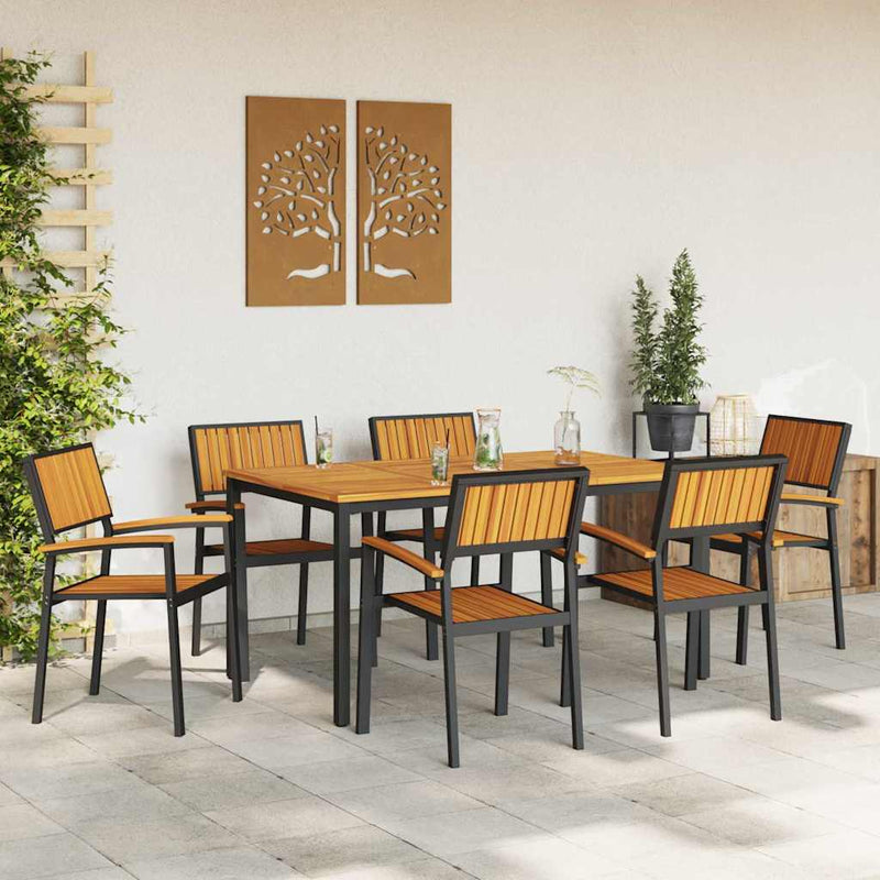 vidaXL Kert étkező szett 7 pcs Fekete és barna 150 x 90 x 75 cm