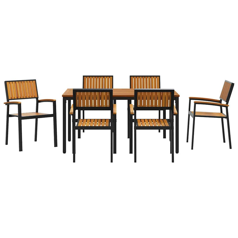vidaXL Kert étkező szett 7 pcs Fekete és barna 150 x 90 x 75 cm