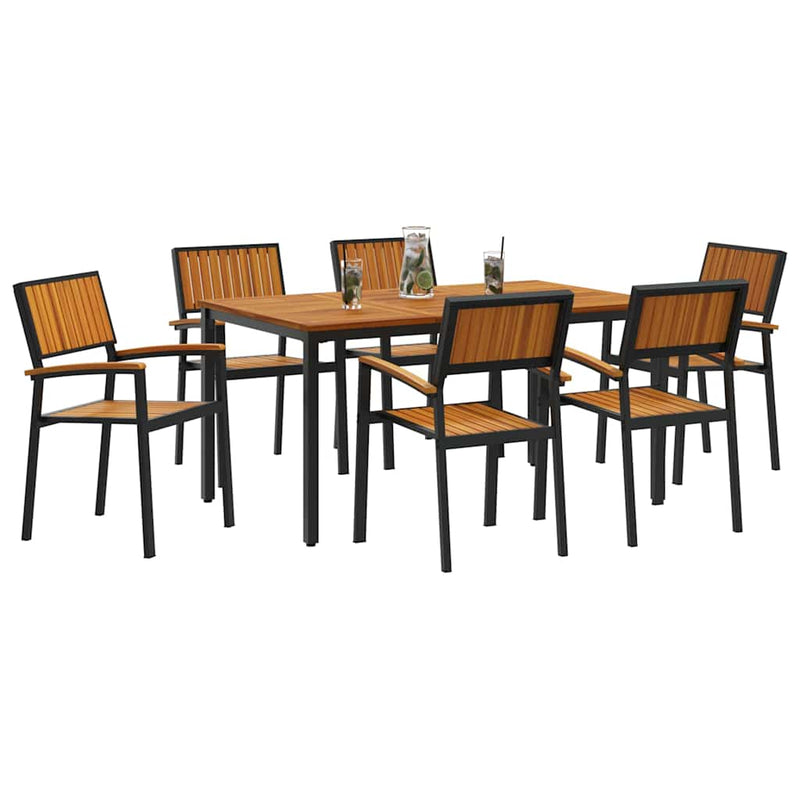 vidaXL Kert étkező szett 7 pcs Fekete és barna 150 x 90 x 75 cm