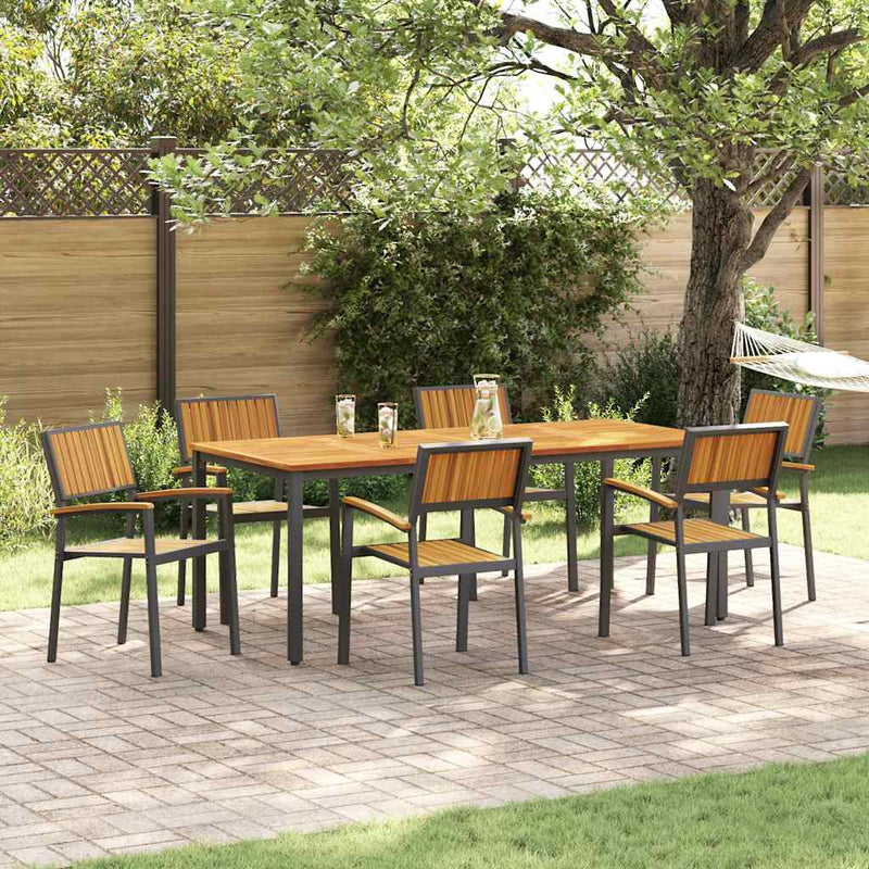 vidaXL Kert étkező szett 7 pcs Fekete és barna 200 x 90 x 75 cm