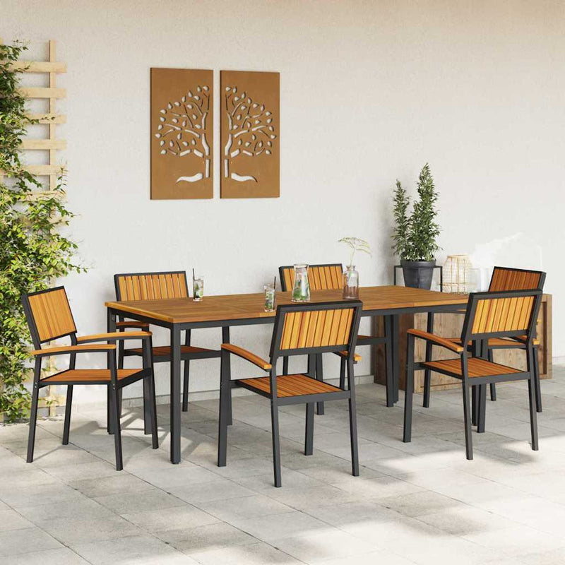vidaXL Kert étkező szett 7 pcs Fekete és barna 200 x 90 x 75 cm