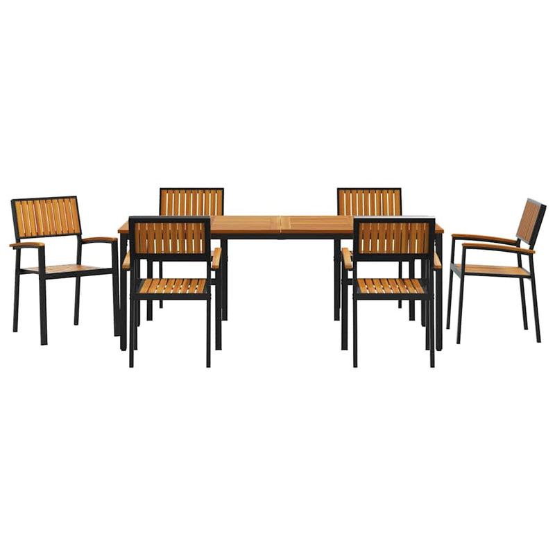 vidaXL Kert étkező szett 7 pcs Fekete és barna 200 x 90 x 75 cm