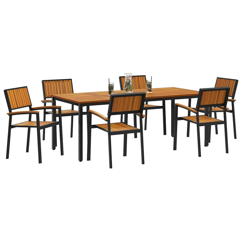 vidaXL Kert étkező szett 7 pcs Fekete és barna 200 x 90 x 75 cm