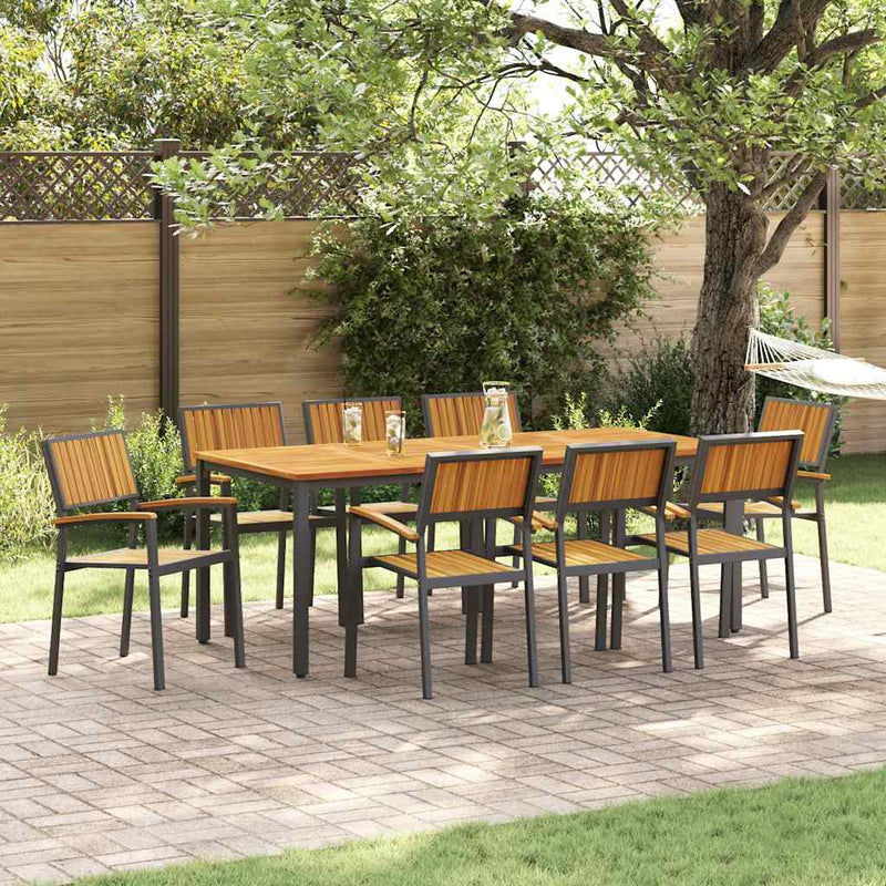 vidaXL Kert étkező szett 9 pcs Fekete és barna 200 x 90 x 75 cm