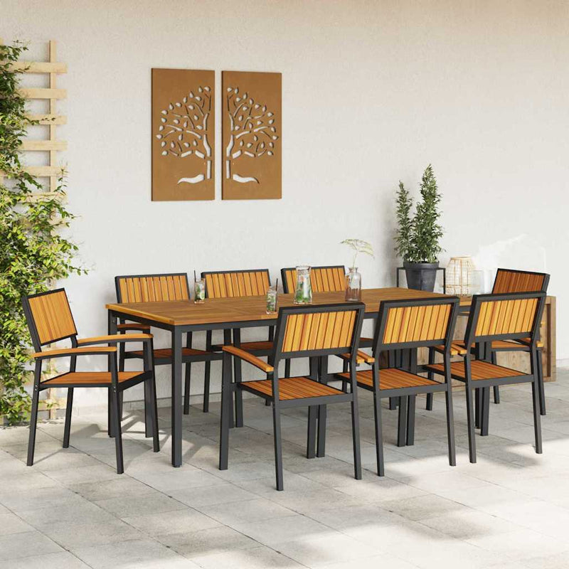 vidaXL Kert étkező szett 9 pcs Fekete és barna 200 x 90 x 75 cm