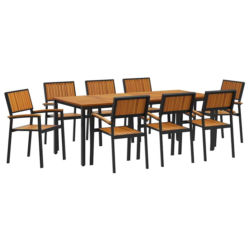 vidaXL Kert étkező szett 9 pcs Fekete és barna 200 x 90 x 75 cm
