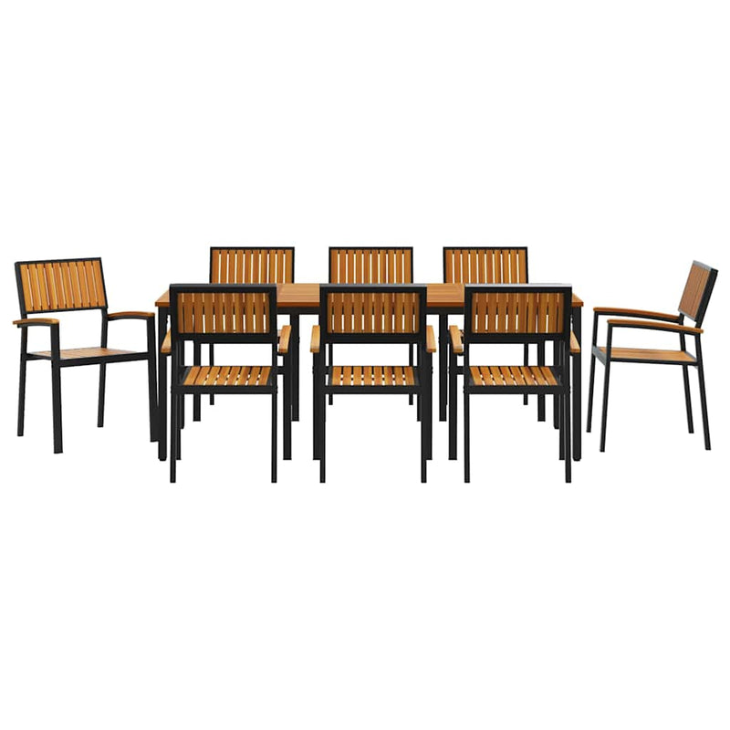 vidaXL Kert étkező szett 9 pcs Fekete és barna 200 x 90 x 75 cm