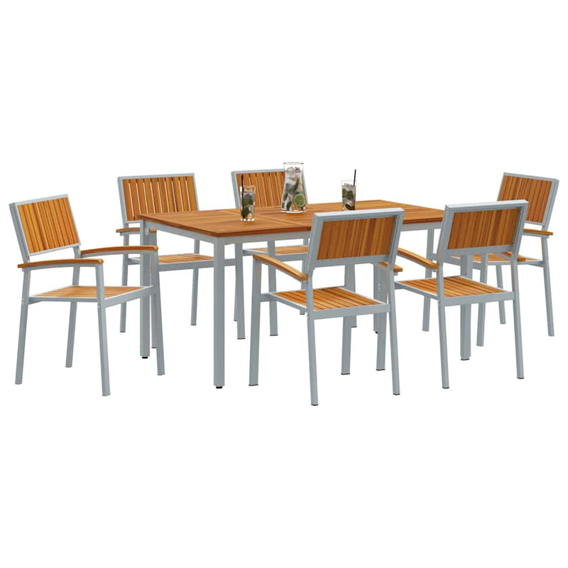 vidaXL Kert étkező szett 7 pcs Szürke és barna 150 x 90 x 75 cm