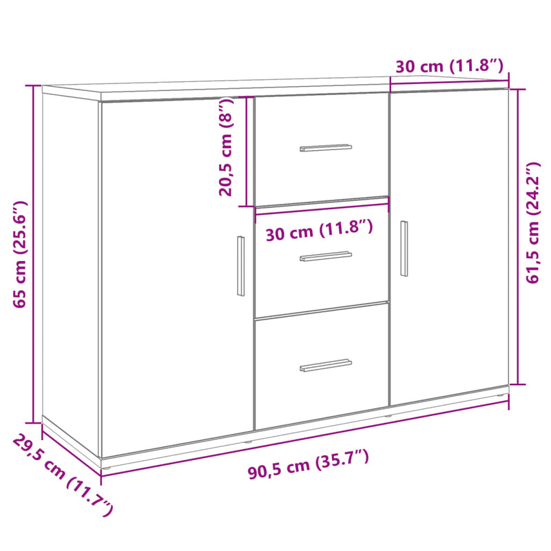 vidaXL sonoma tölgy színű szerelt fa tálalószekrény 90,5x29,5x65 cm