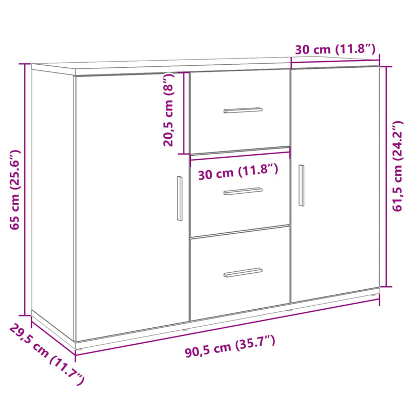 vidaXL betonszürke szerelt fa tálalószekrény 90,5 x 29,5 x 65 cm