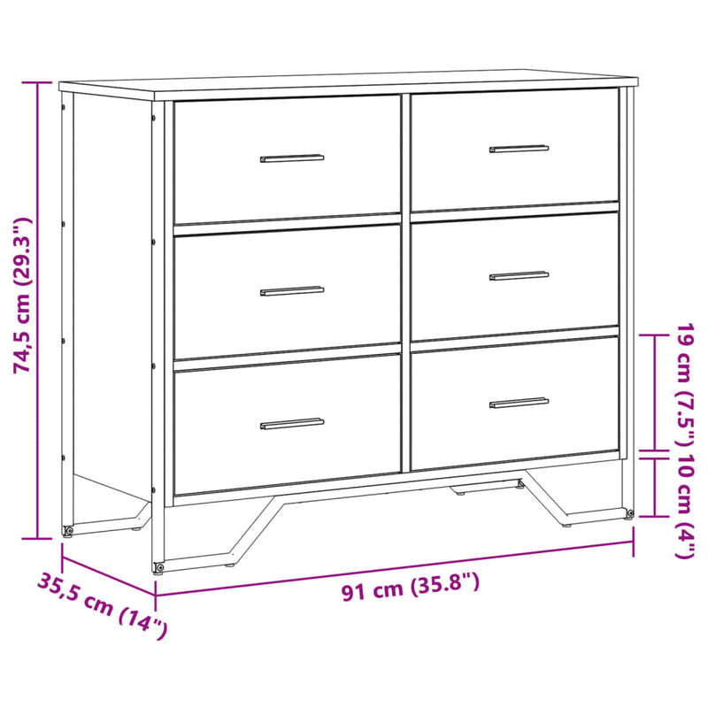 vidaXL fekete szerelt fa komód 91 x 35,5 x 74,5 cm