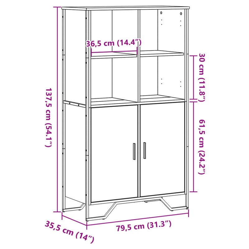 vidaXL fekete szerelt fa magasszekrény 79,5 x 35,5 x 137,5 cm