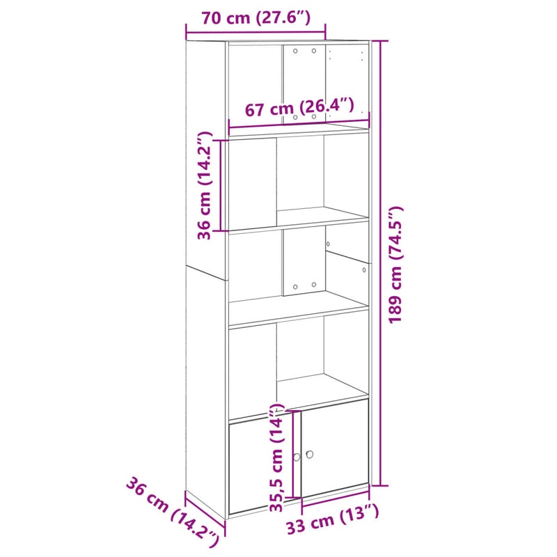 vidaXL fekete szerelt fa könyvszekrény 70 x 36 x 189 cm